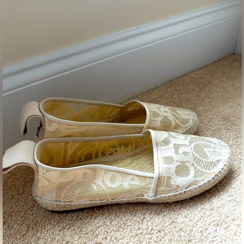 CHLOE Lace Espadrille Flat Shoes Ivory Size 40